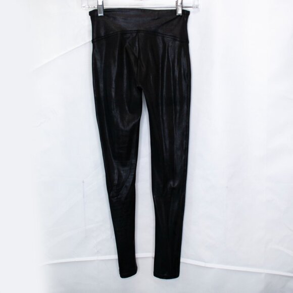 Spanx Faux Leather Leggings Womens Small Petite SP Black Stretch Shaping BB12X - Picture 2 of 5